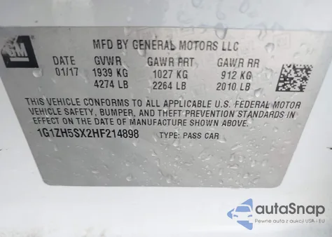 2017 Chevrolet Malibu Premier z USA, uszkodzony, nr VIN 1G1ZH5SX2HF214898